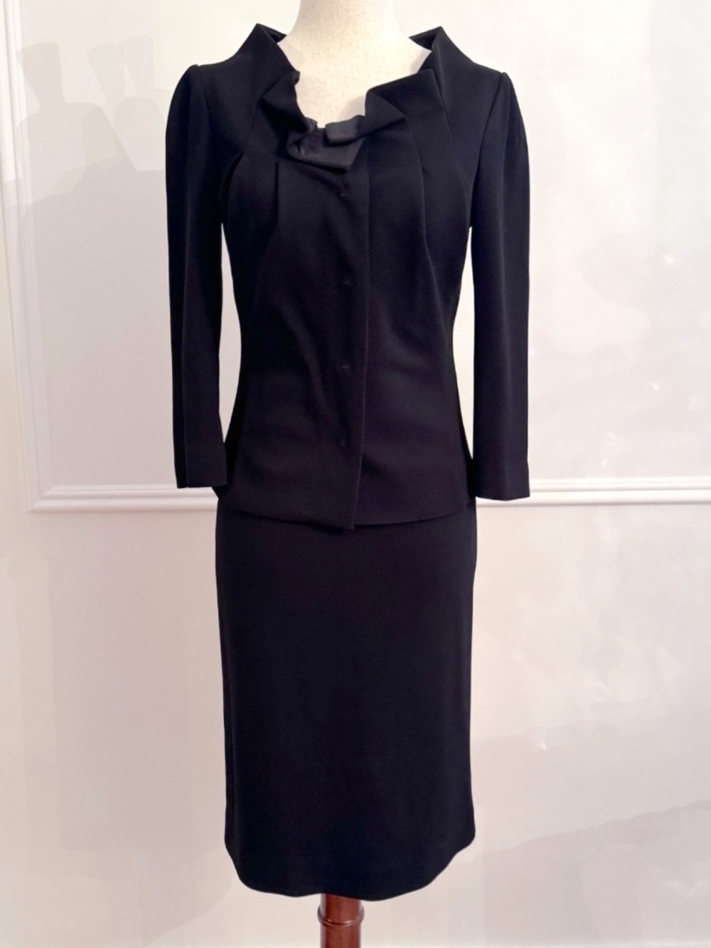 FENDI Black Jacket Skirt Suit Set 38 Cascading Ruffle NWT Made Italy